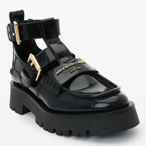 Alexander Wang Black Lace Up Boots with Gold Accents
